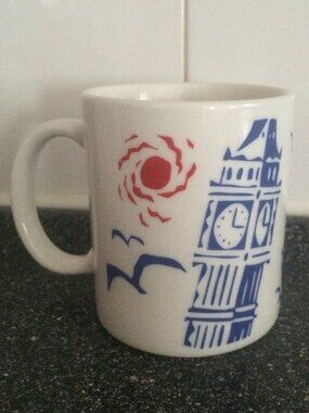 British Airways Holidays Logo Coffee Mug White Big Ben Birds Print Ceramic